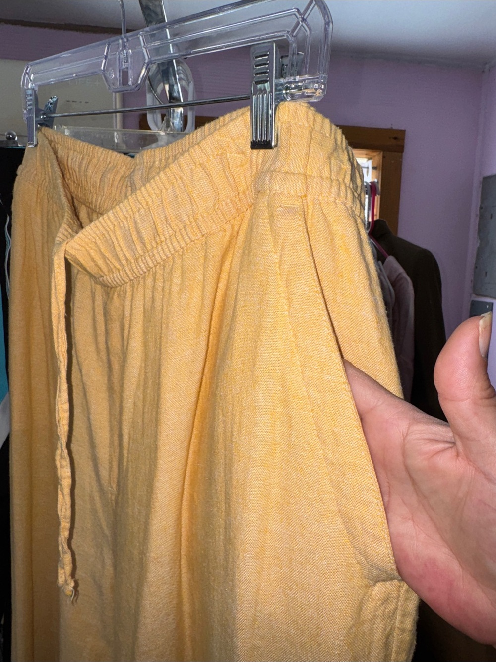Old Navy High-Rise Wide-Leg Linen-Blend Pants Yellow XL Tall - Picture 5 of 6
